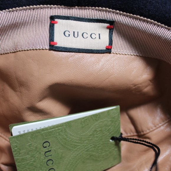 NWT GUCCI GG Supreme Monogram Leather Wool Bucket Hat M 57 cm 679426 UNISEX - Picture 4 of 9